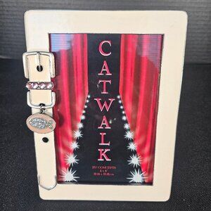 Pet Cat Frame Ivory Enameled Photo Frame With Pink Jewel Accent Cat Collar